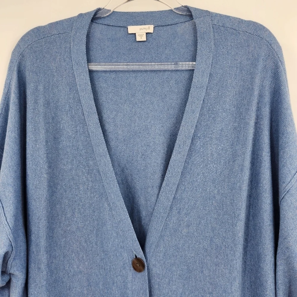 J. Jill PureJill 3/4 Sleeve V Neck Button Front Cardigan Womens Size Medium Blue